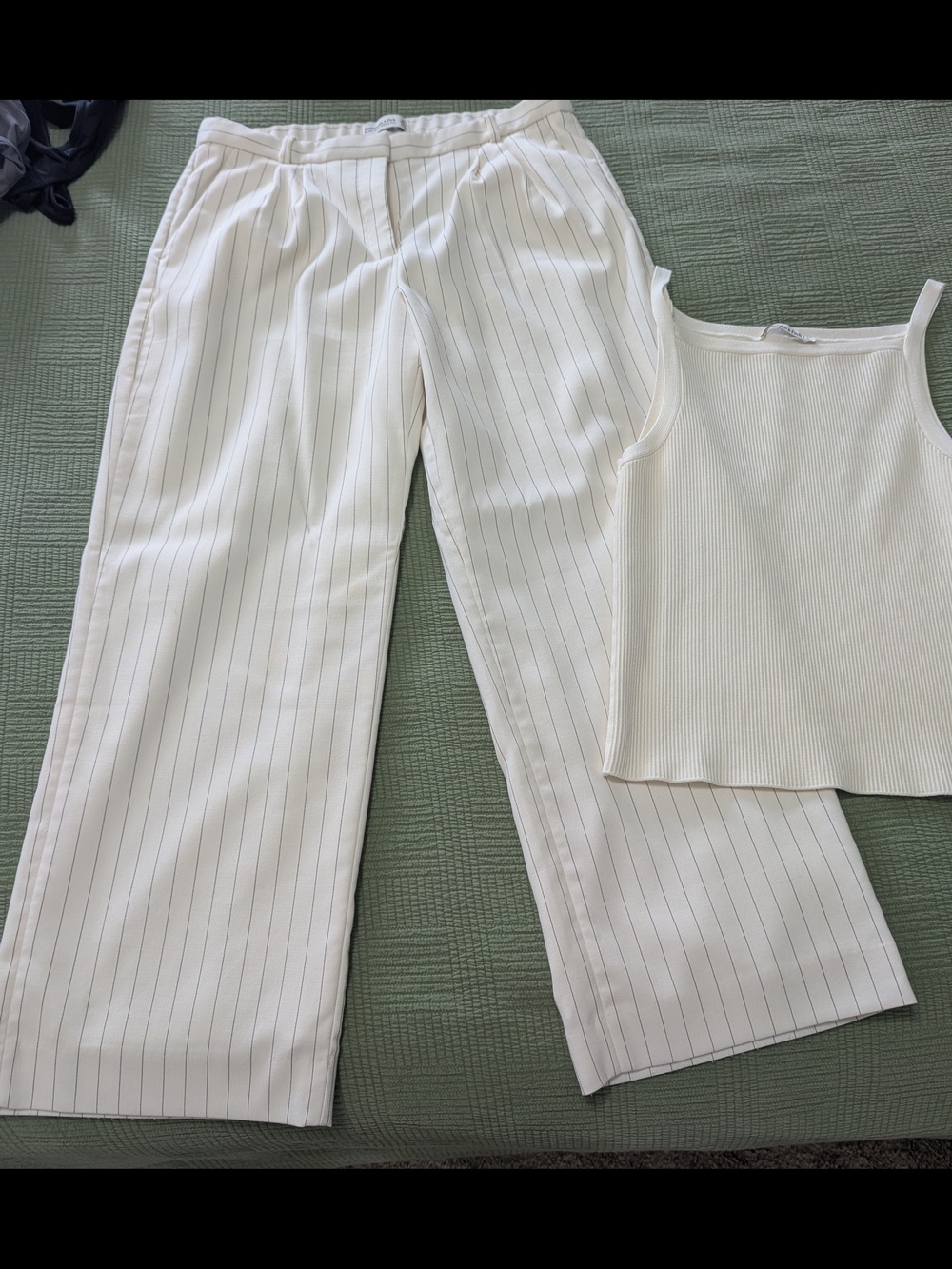 Abercrombie & Fitch Off White Pinstripe Wide Leg Pants And Knitted Tank
